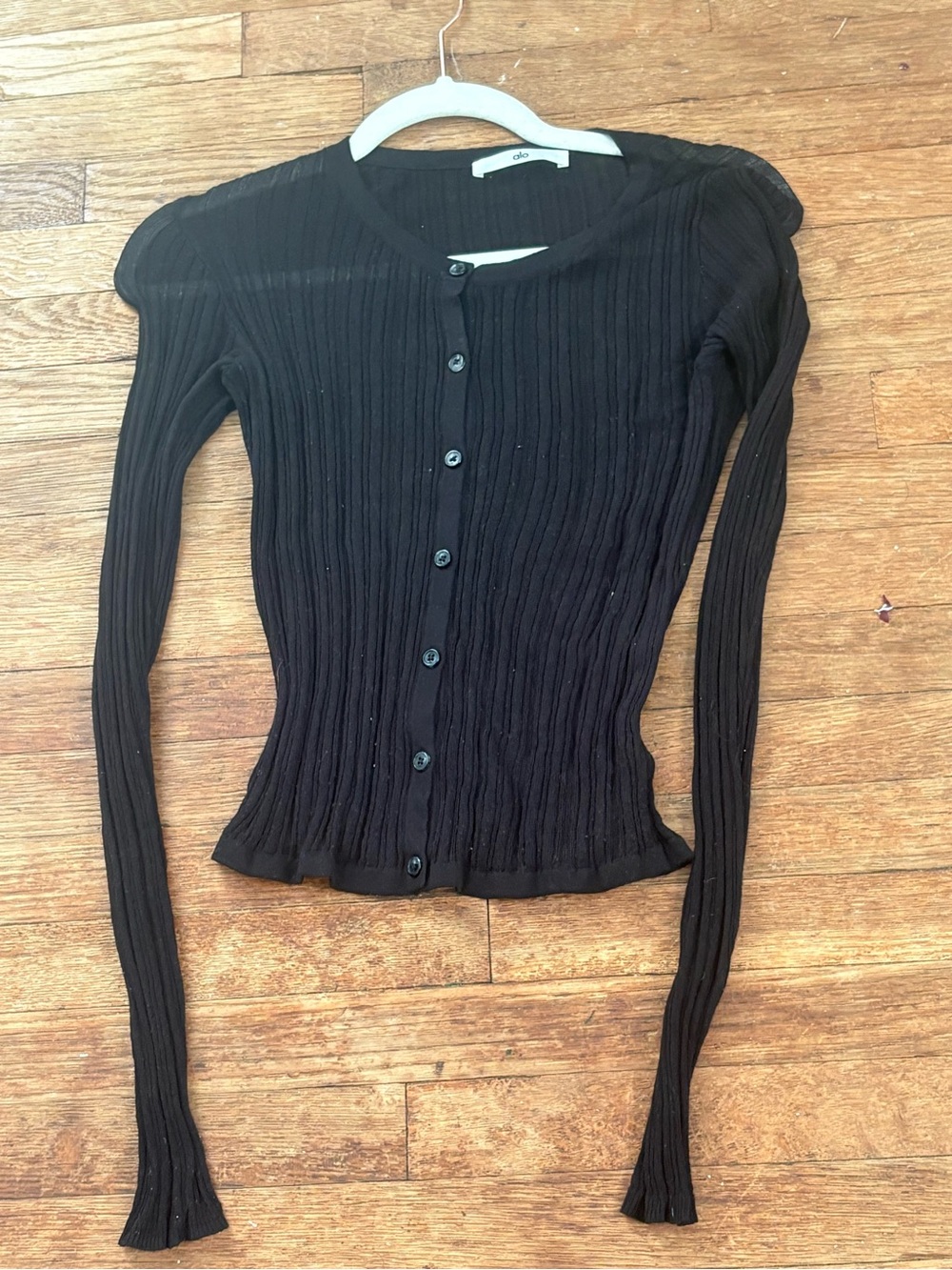 ALO Yoga Black Ribbed Button-Up Long-Sleeve Top